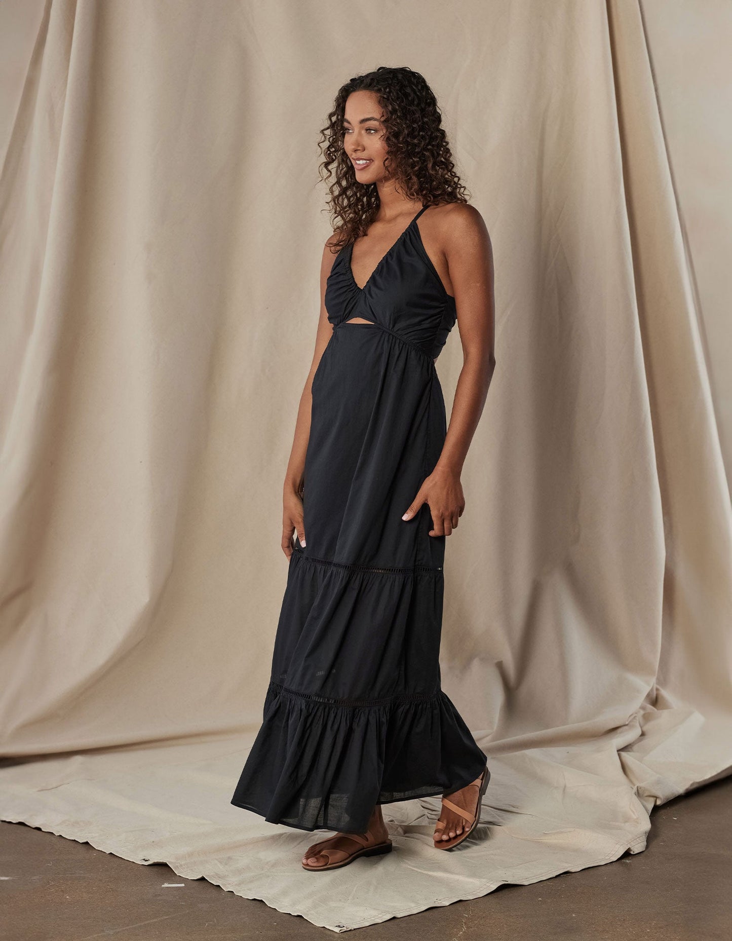 Evie Tiered Maxi Sundress in Black