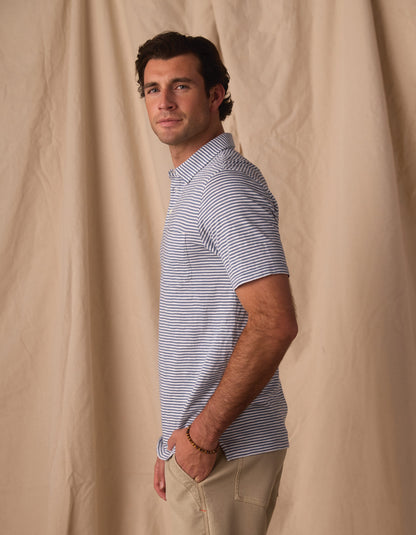 Vintage Slub Pocket Polo in Blue Stripe