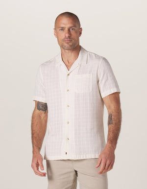 Freshwater Camp Shirt in Oasis Ivory On Model from Front
