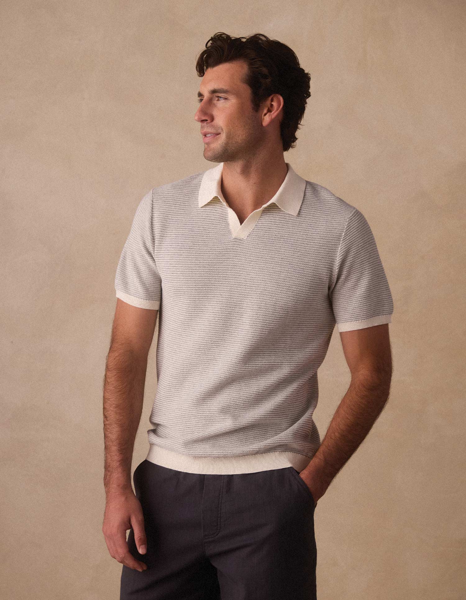 Robles Birdseye Knit Polo in Cream/Grey – The Normal Brand