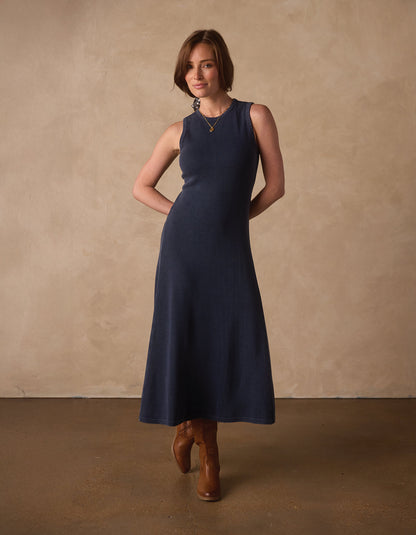 Vintage Thermal Midi Dress in Dark Indigo