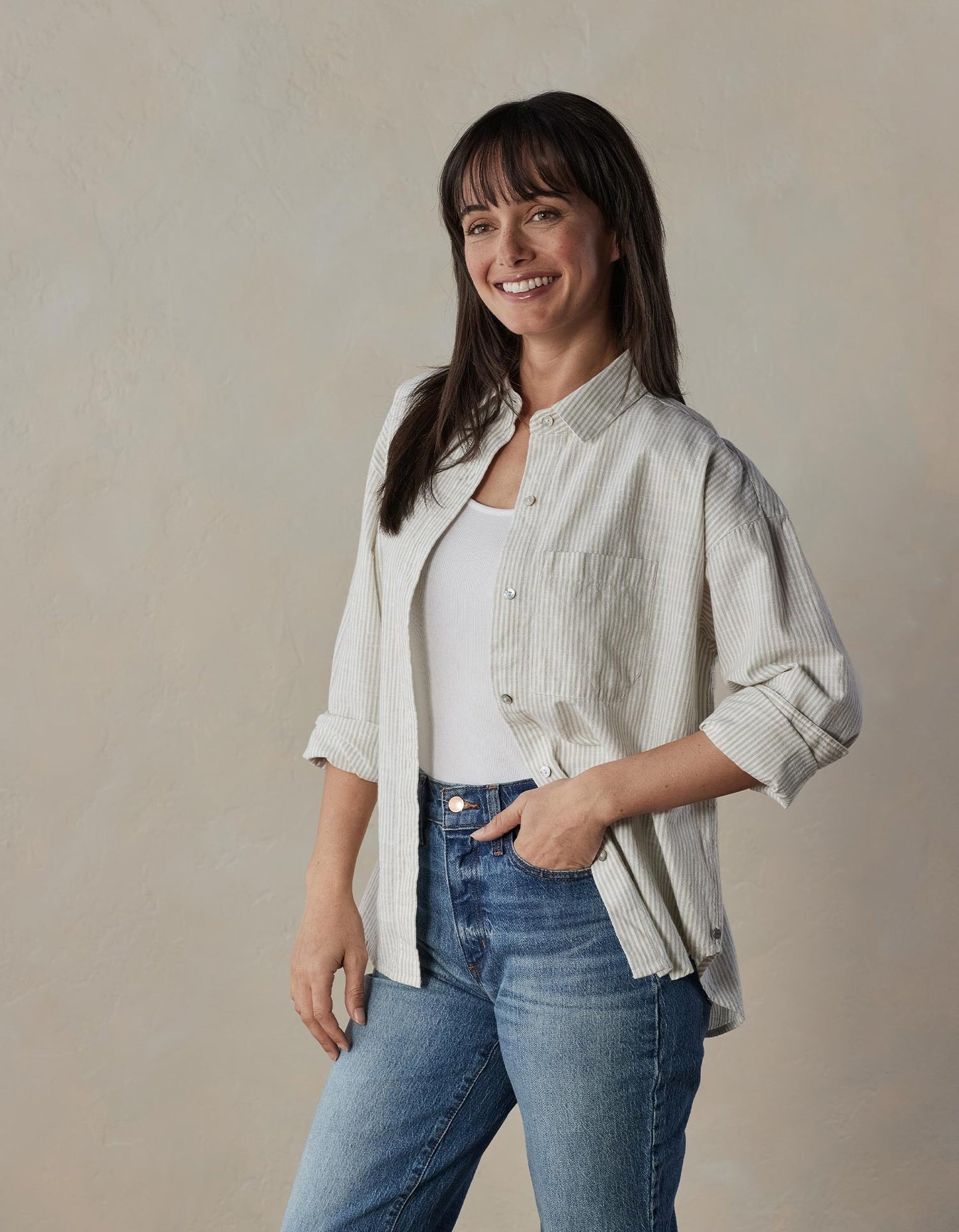 Lived-In Cotton Overshirt in Jute Railroad Stripe