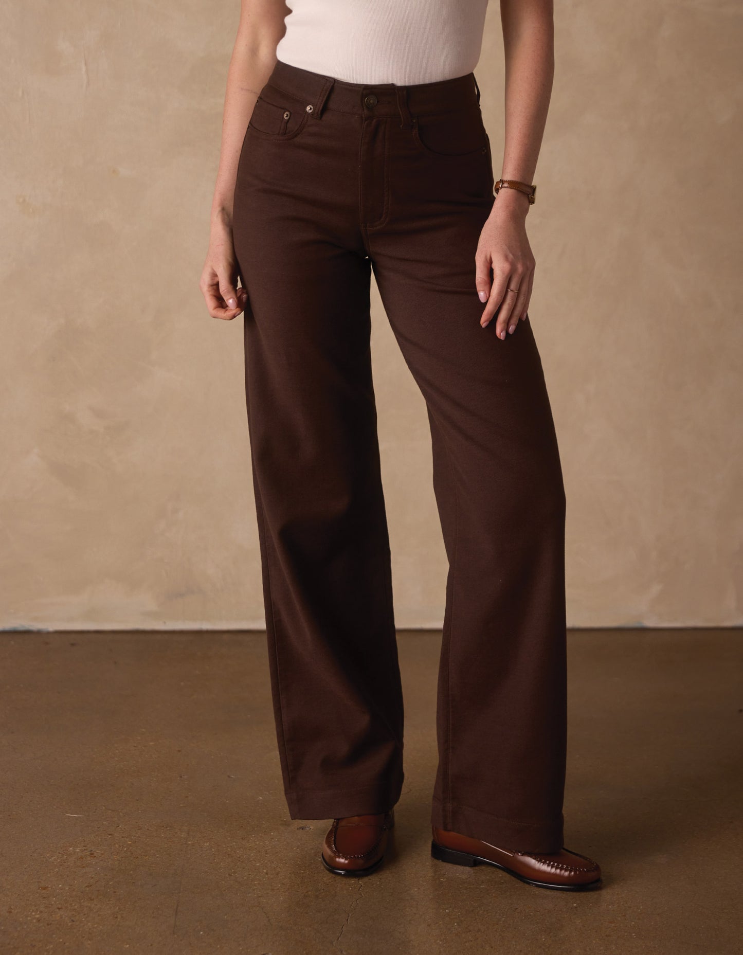 Comfort Terry Wide Leg Pant in Dark Brown