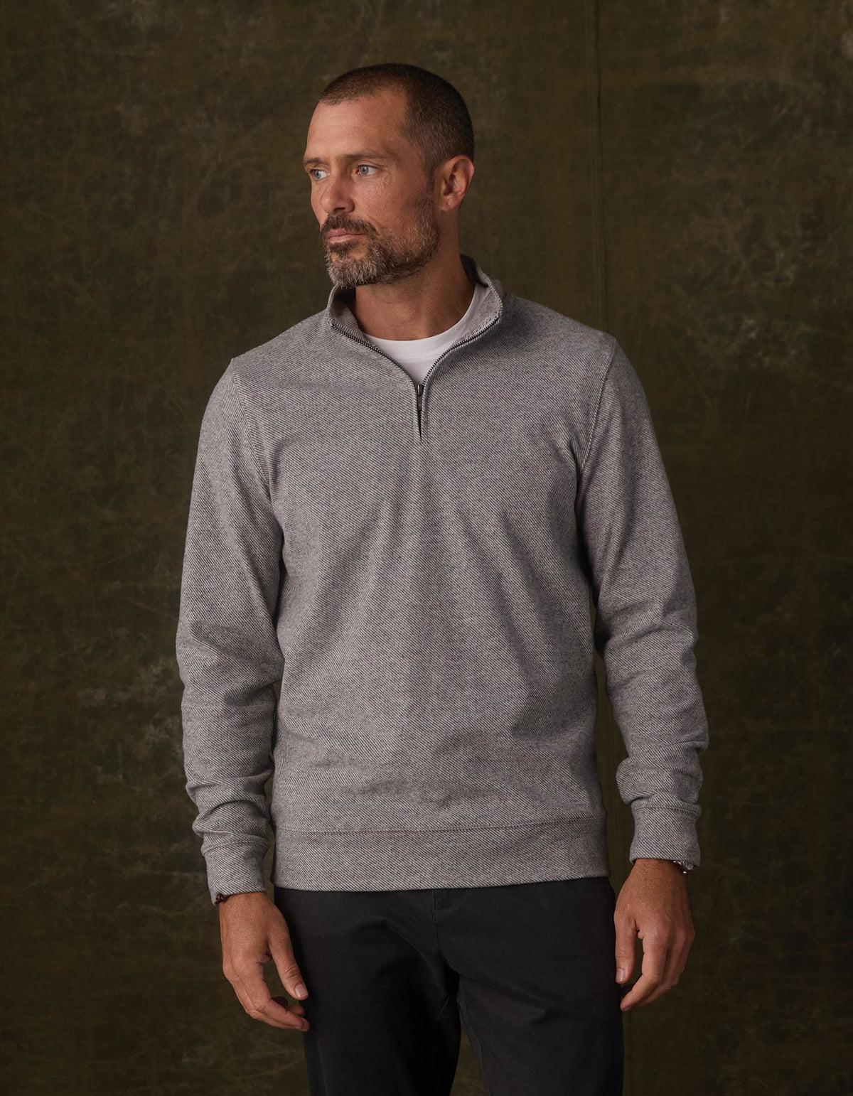 Brushed Textured Knit Quarterzip in Graphite