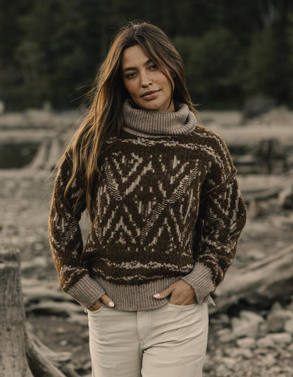 Freya Sweater in Hickory Multi — standing outdoor view on model