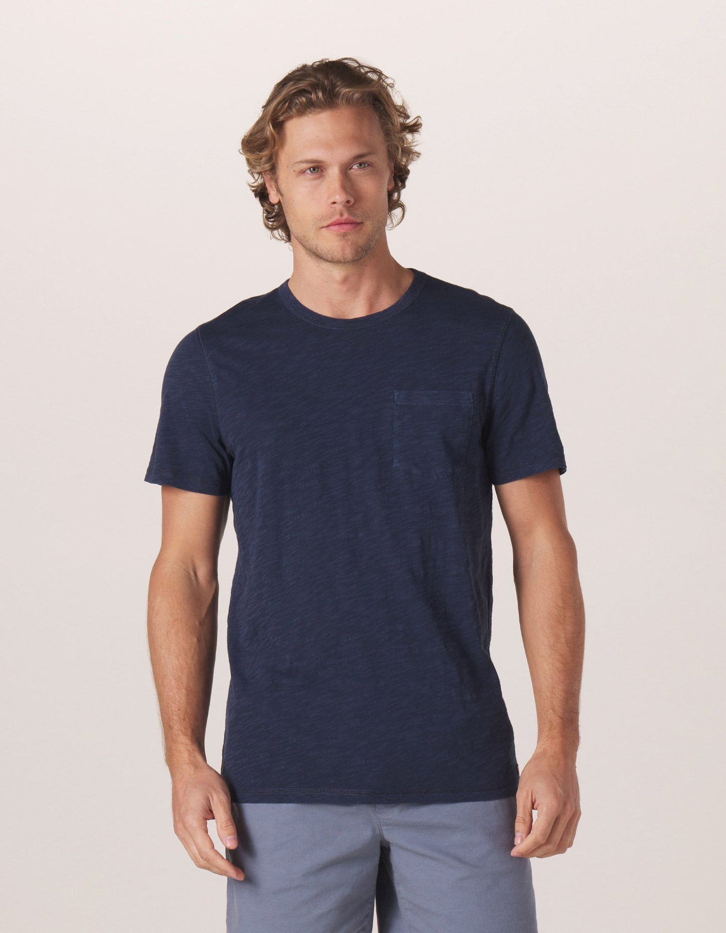 Vintage Slub Pocket Tee in Navy On Model from Front