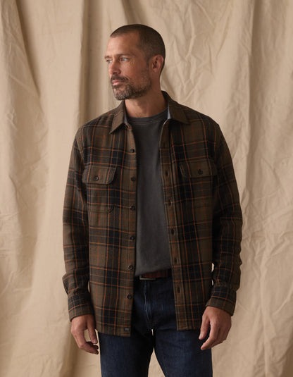 Mountain Textured Overshirt in Olive/Flame Plaid