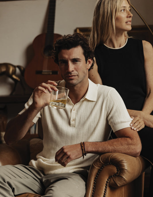Robles Textured Knit Polo in Ivory