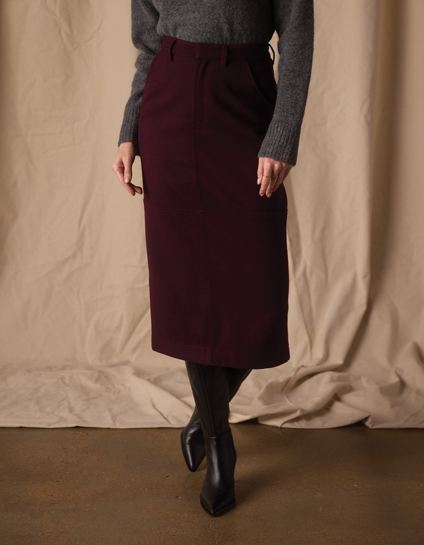 Brightside Midi Skirt in Port Wine