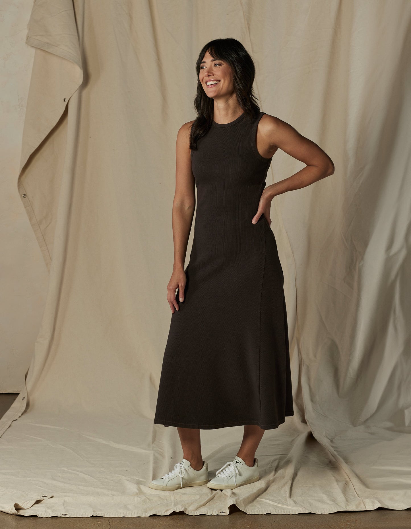 Vintage Thermal Midi Dress in Umber