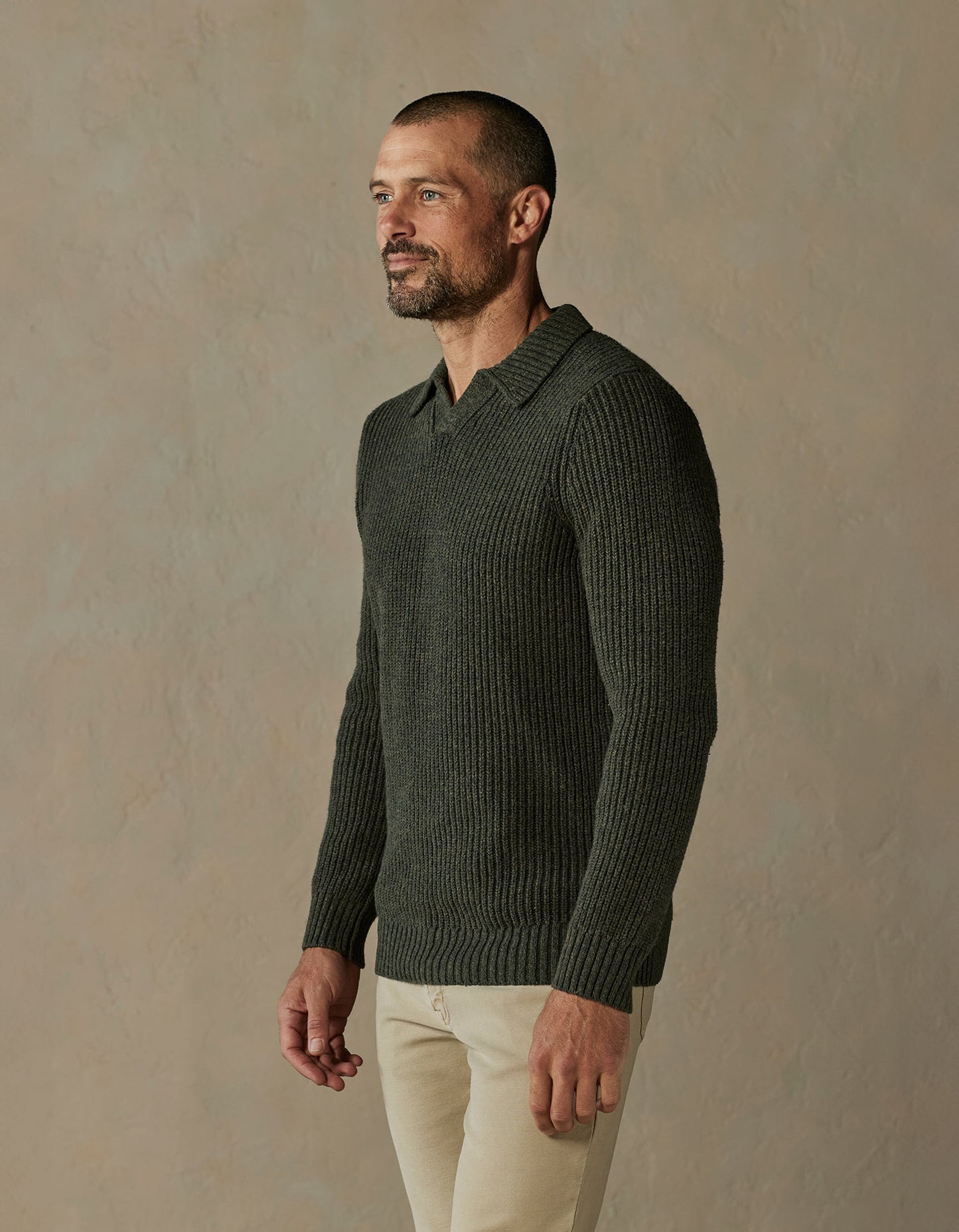 Marled Polo Sweater in Olive