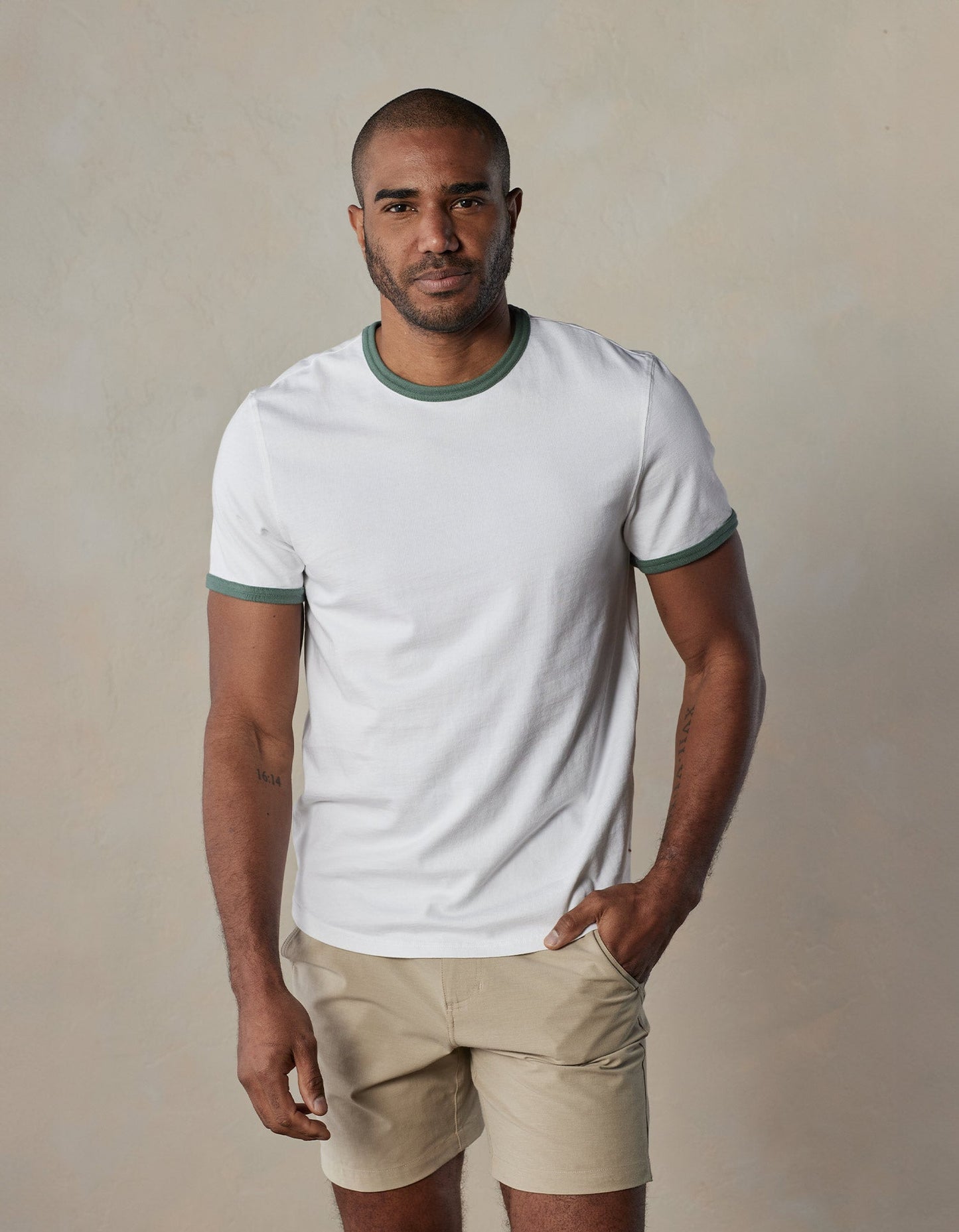 Lennox Jersey Ringer Tee in White/Pine