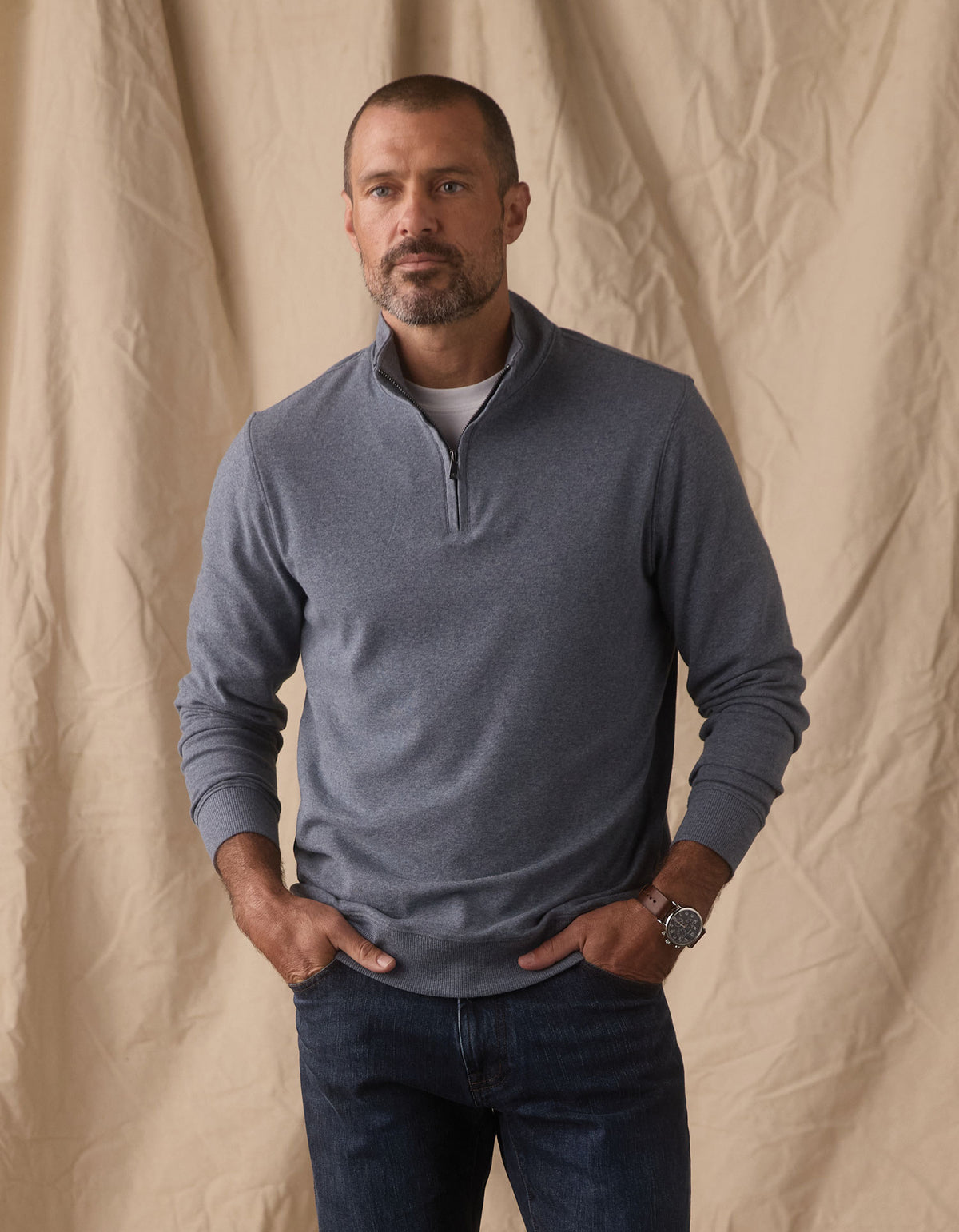 Puremeso Weekend Quarter Zip in Bluestone