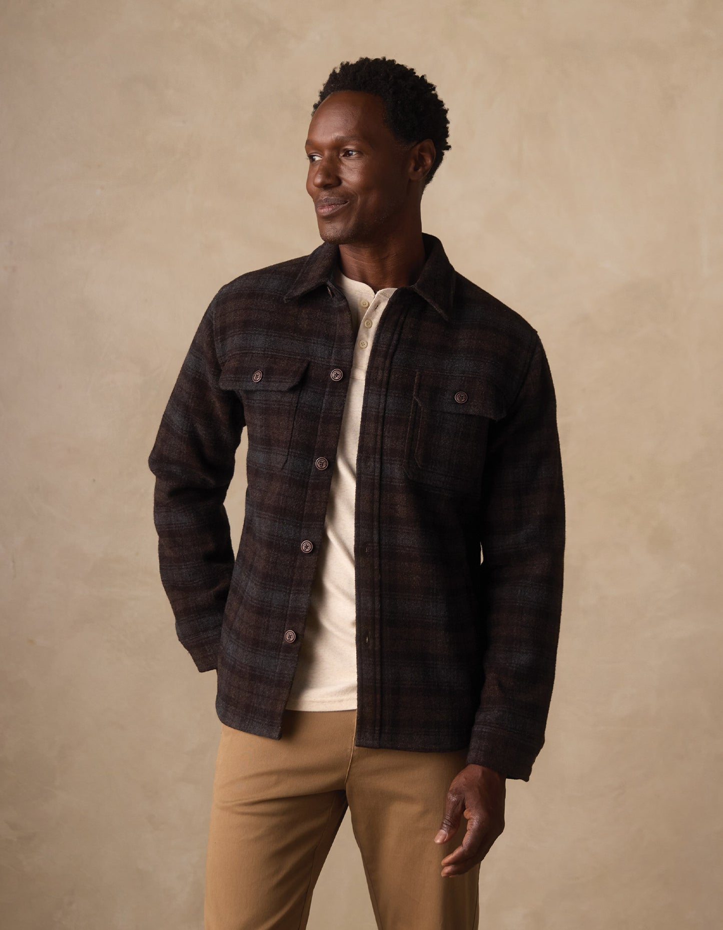 Brightside Flannel Lined Workwear Jacket in Brown Plaid