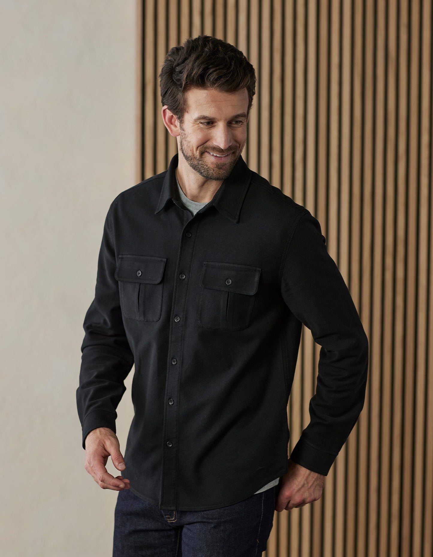 Comfort Terry Shirt Jacket in Black