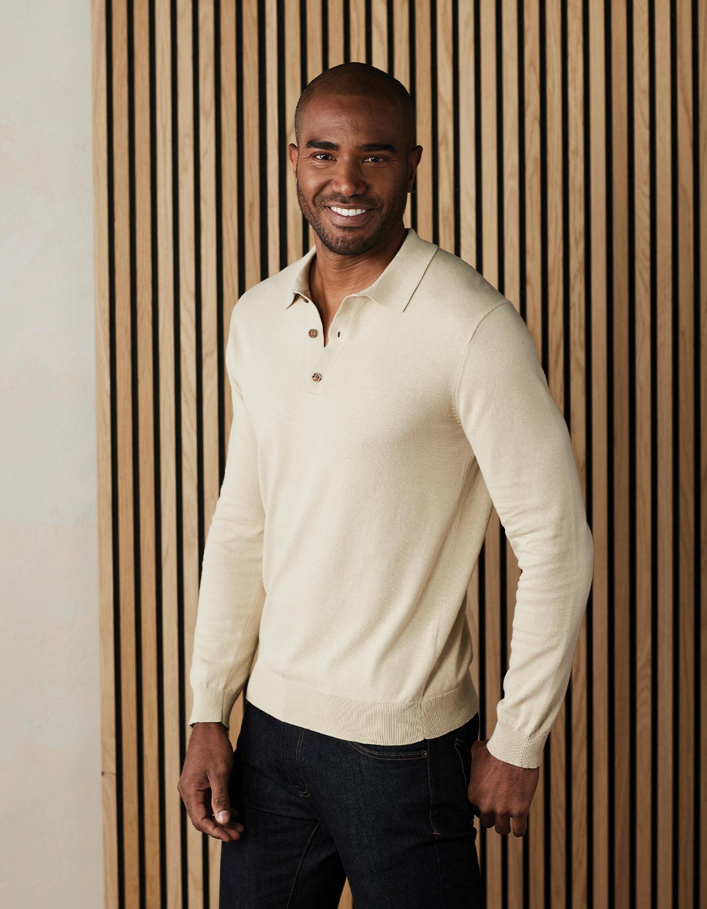 Robles Knit Long Sleeve Polo in Oatmeal