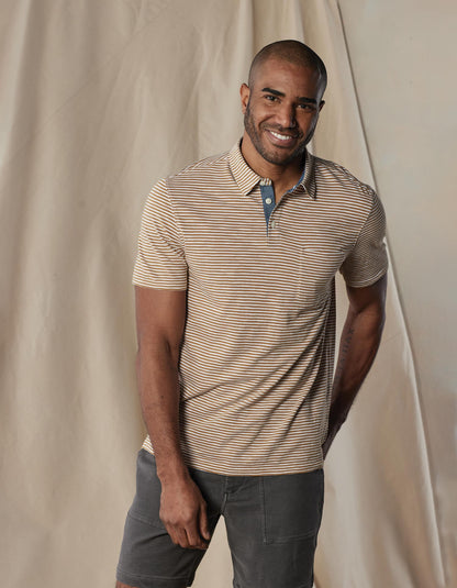 Vintage Slub Pocket Polo in Bronze Stripe