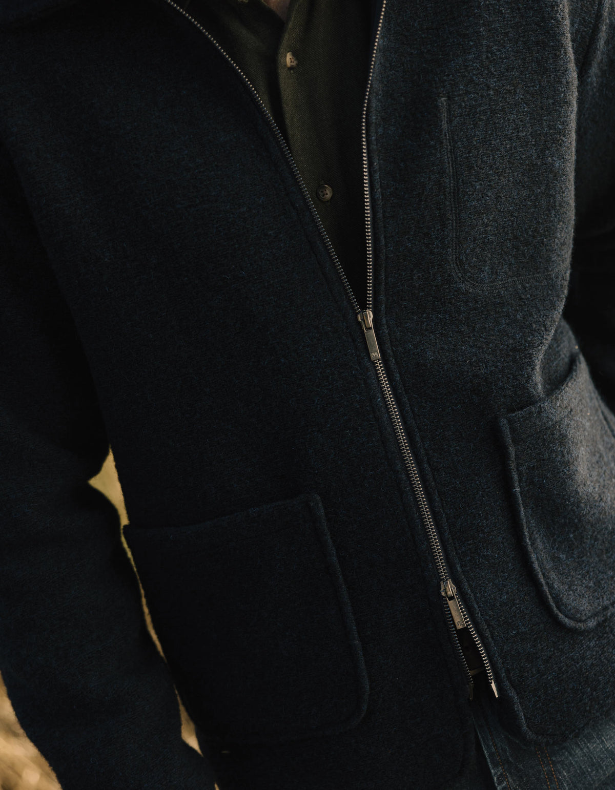 Brushed Knit Boucle Jacket in Navy