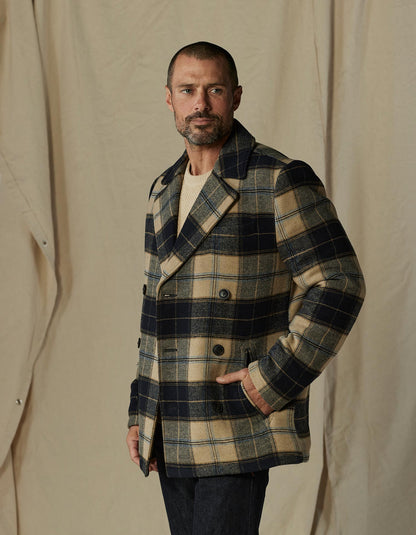 Lan Jacket in Navy Windowpane Plaid