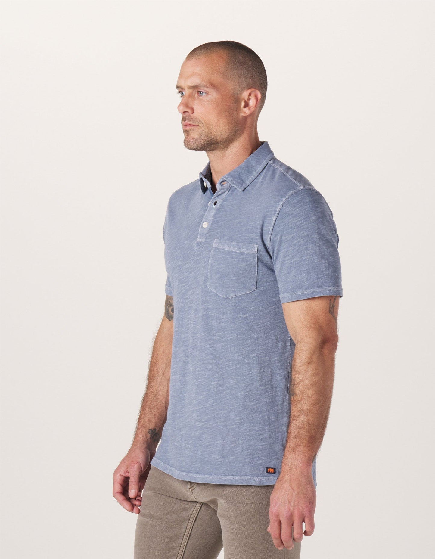 Vintage Slub Pocket Polo in Light Indigo