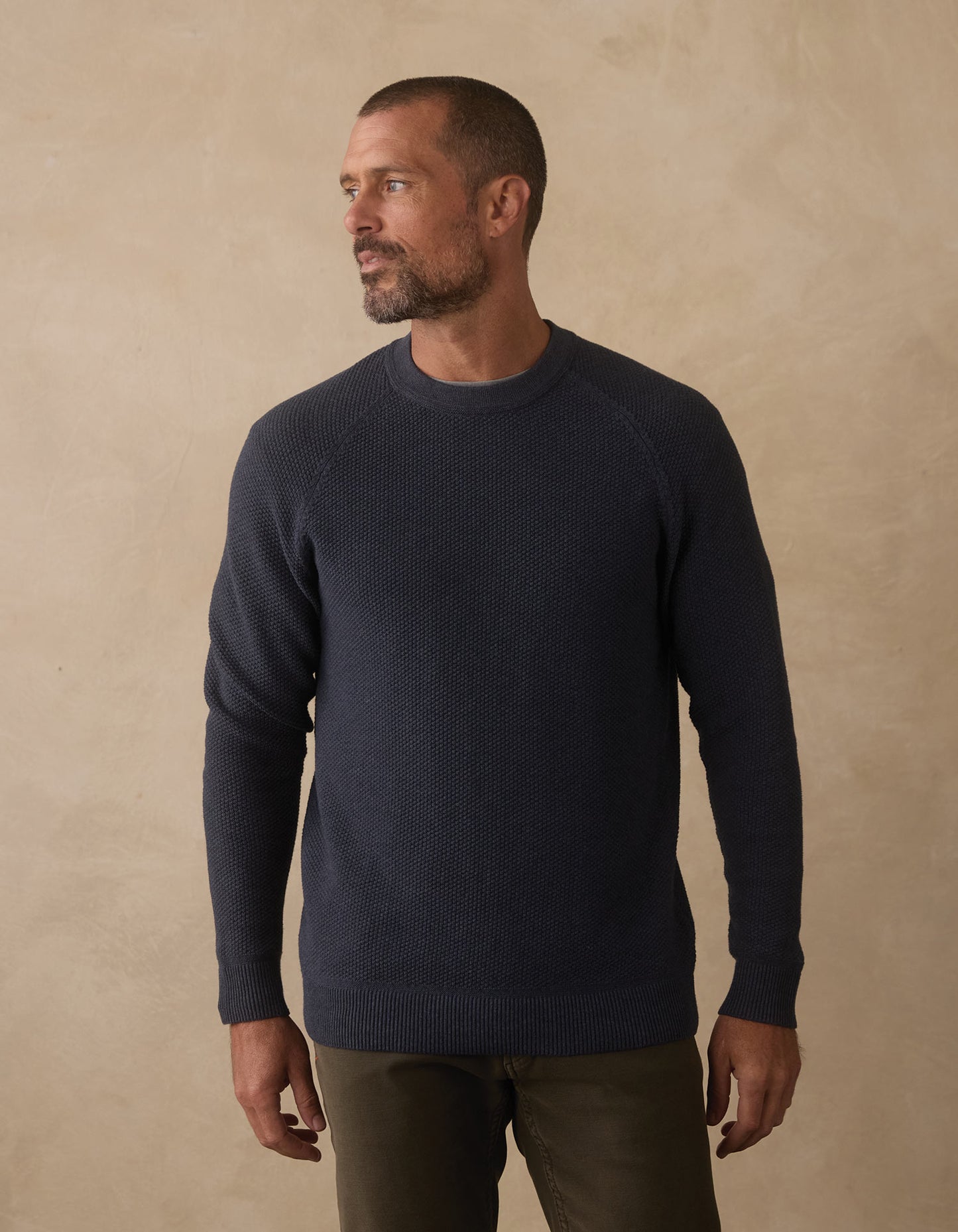 COOLMAX® Textured Crewneck Sweater in Waterloo