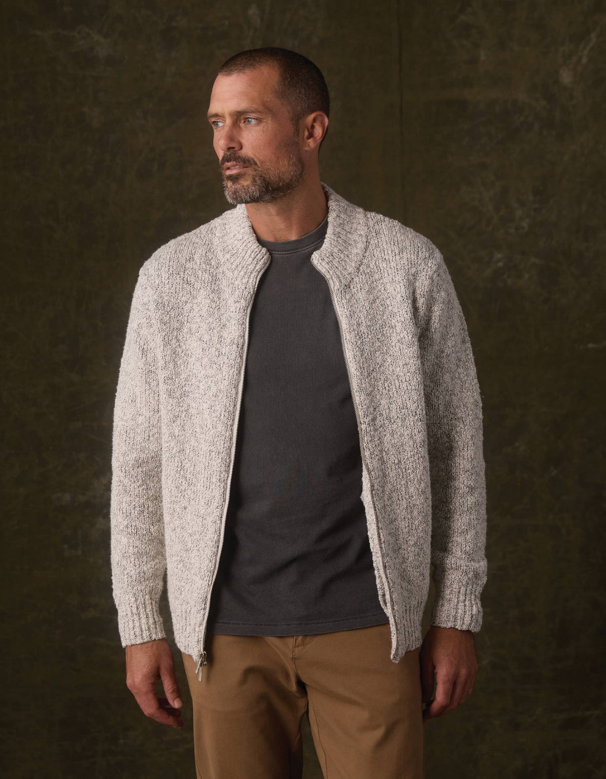 Vintage Boucle Track Jacket in Cream Marled