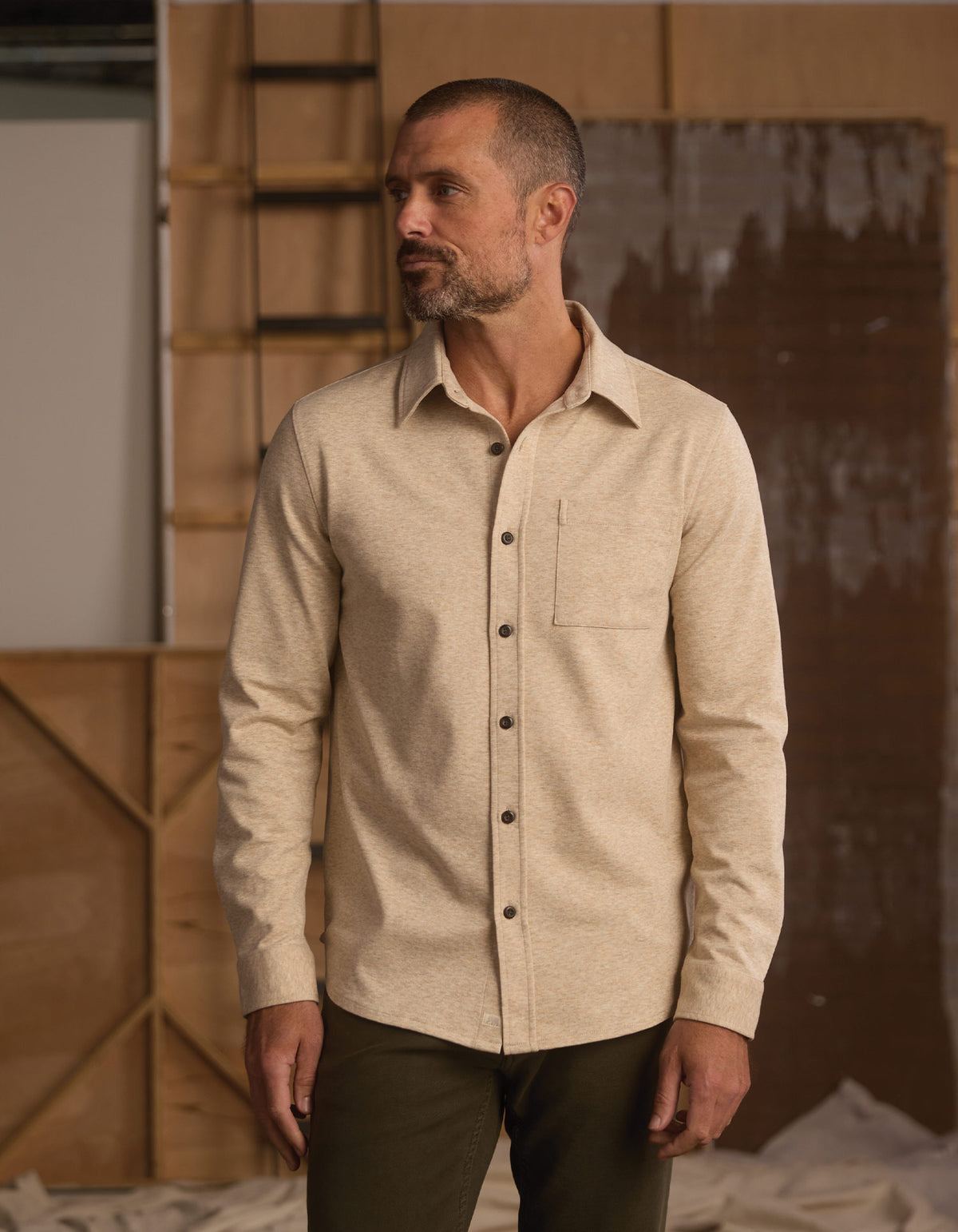 Stratus Knit Button Up in Oat