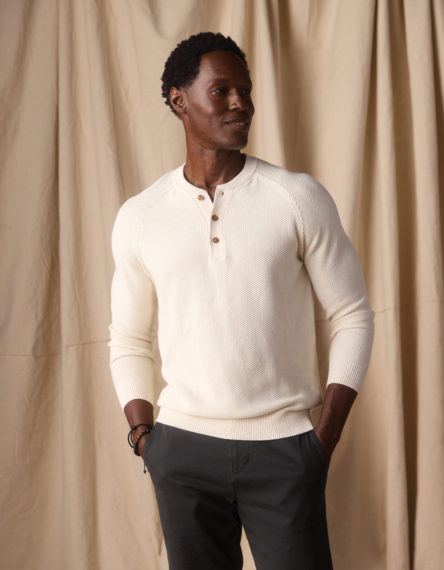COOLMAX® Textured Sweater Henley in Ivory – The Normal Brand