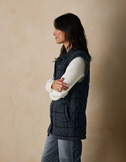 Jackie Premium Fleece Quilted Vest in Dark Indigo