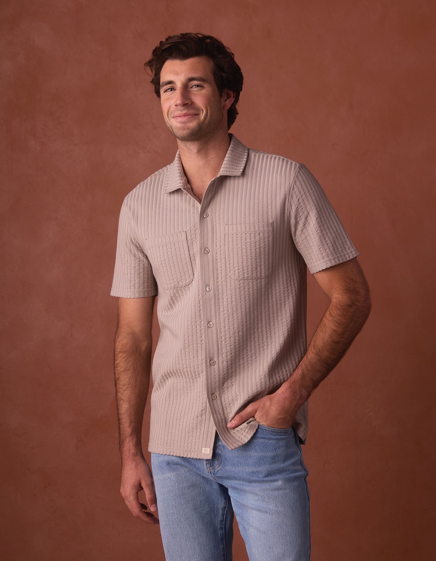 Knit Getaway Button Up in Taupe