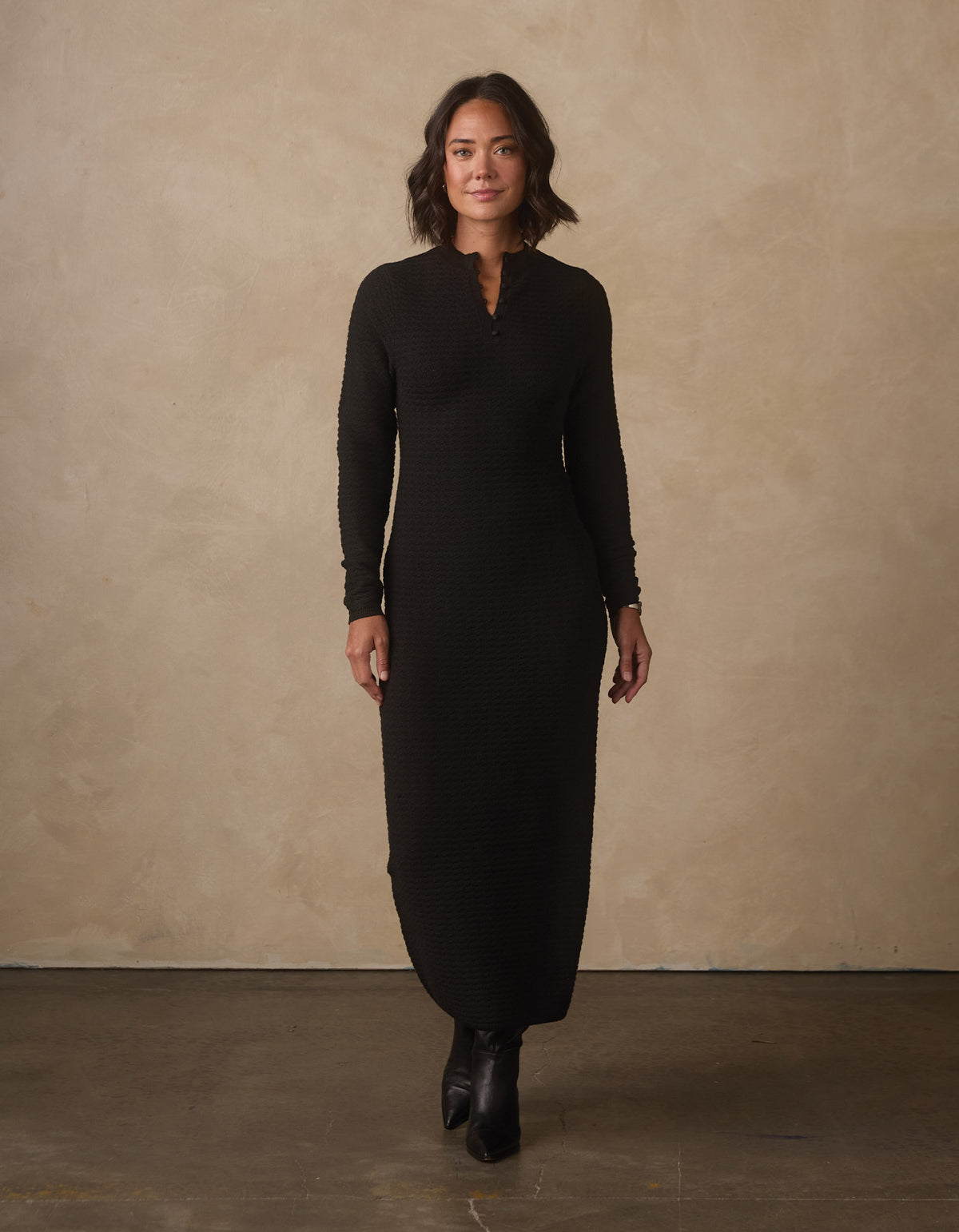 Olivia Pointelle Sweater Dress in Black