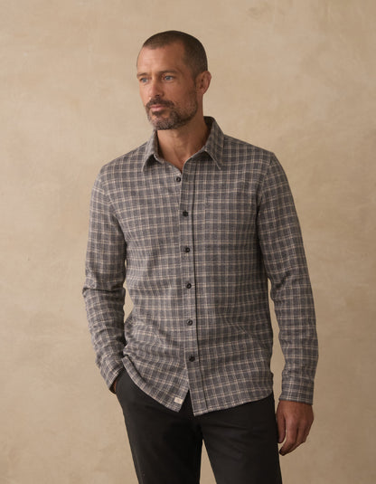 Stratus Knit Button Up in Grey Plaid