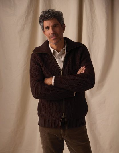 Waffle Sweater Jacket in Dark Brown