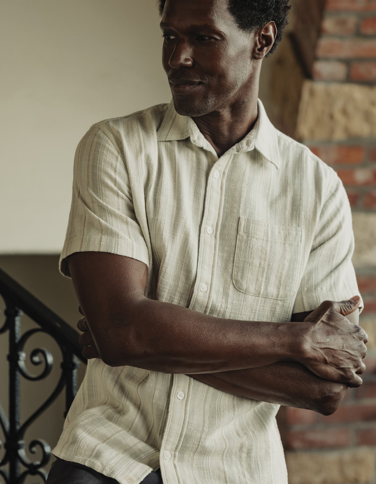 Freshwater Short Sleeve Button Up Shirt in Sea Glass Stripe S