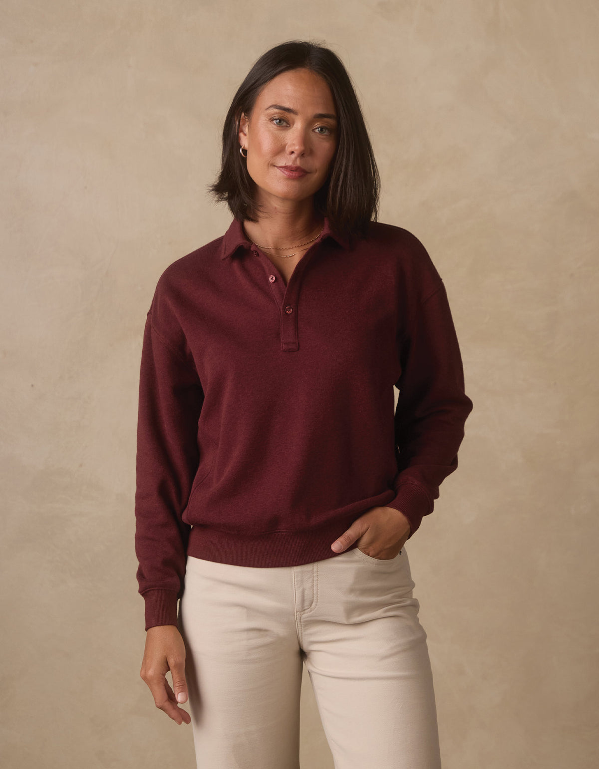 Women's Fleece Puremeso Polo Popover in Port Wine