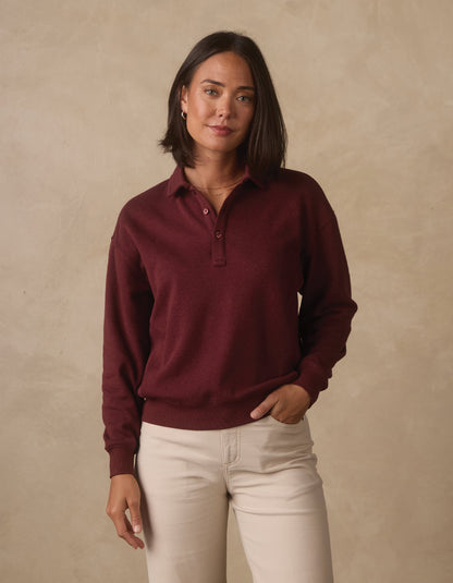 Women's Fleece Puremeso Polo Popover in Port Wine
