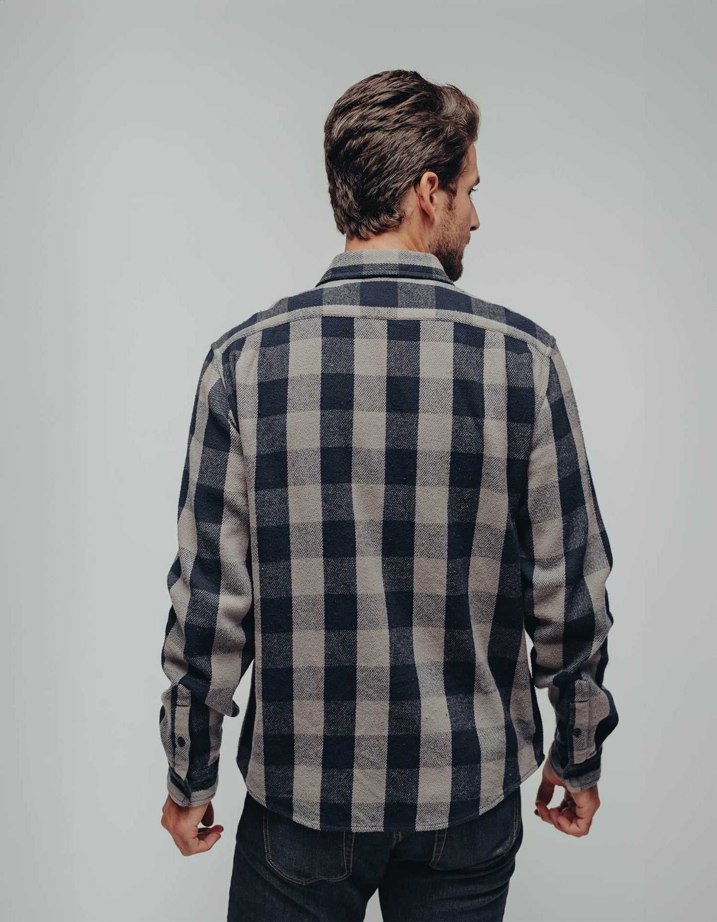 Boone Heavy Brushed Twill Overshirt in Blue Plaid