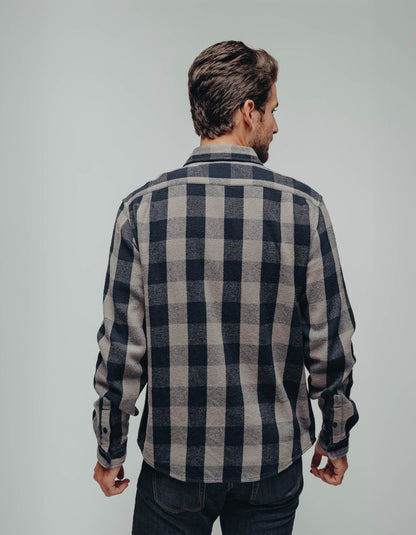 Boone Heavy Brushed Twill Overshirt in Blue Plaid