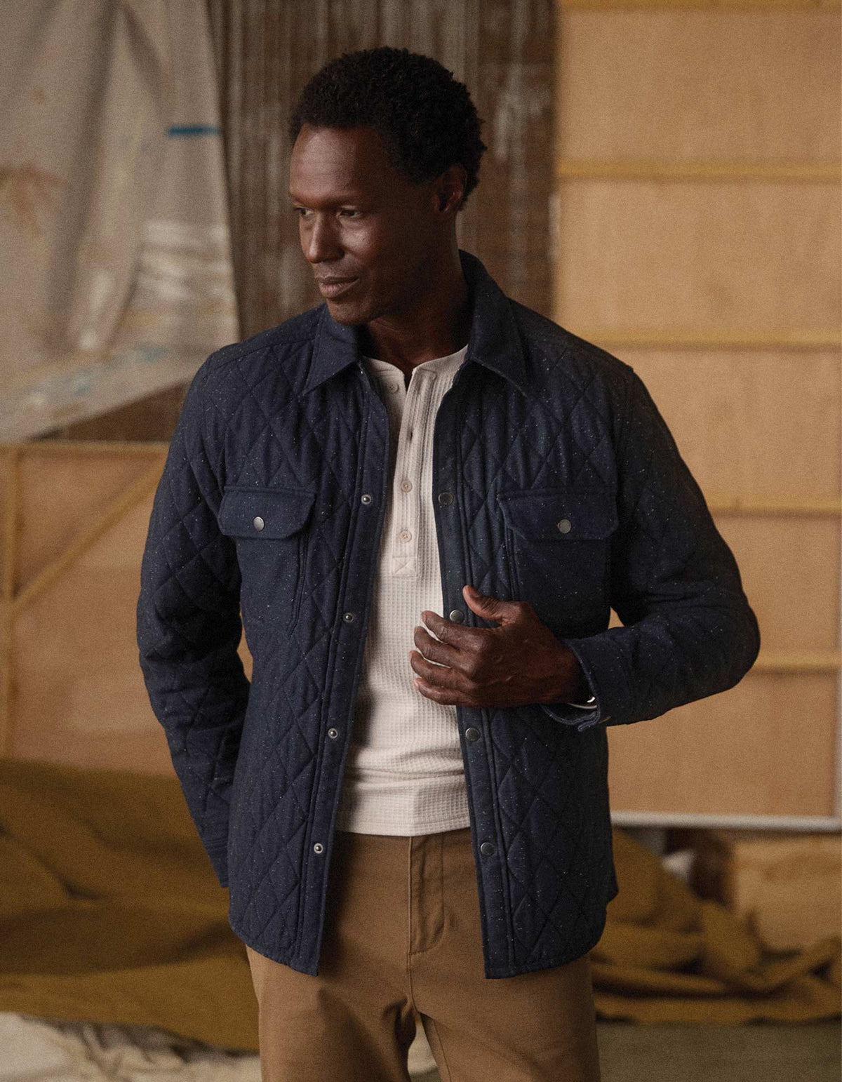 Insulated Workwear Jacket in Navy Nep