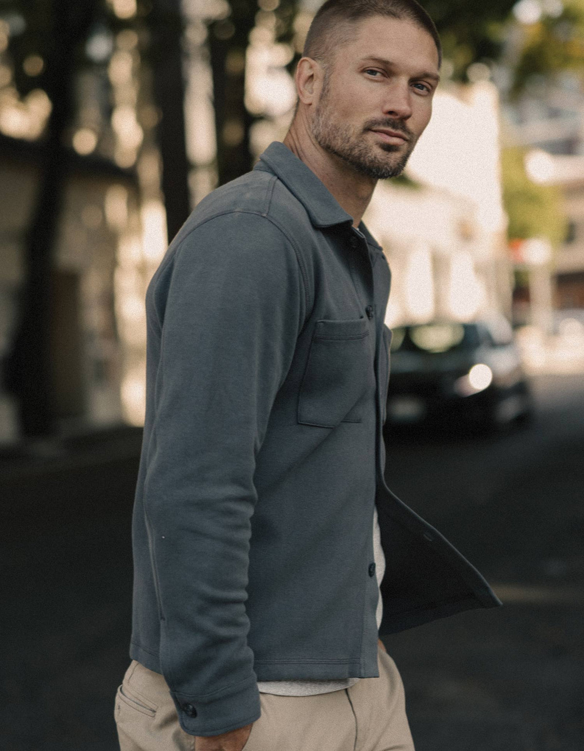 Peached Flat Knit Overshirt in Shadow