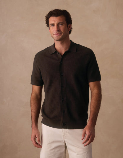 Breezeknit Button Up in Dark Brown