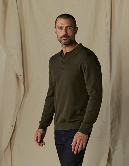 Robles Knit Long Sleeve Polo in Alpine