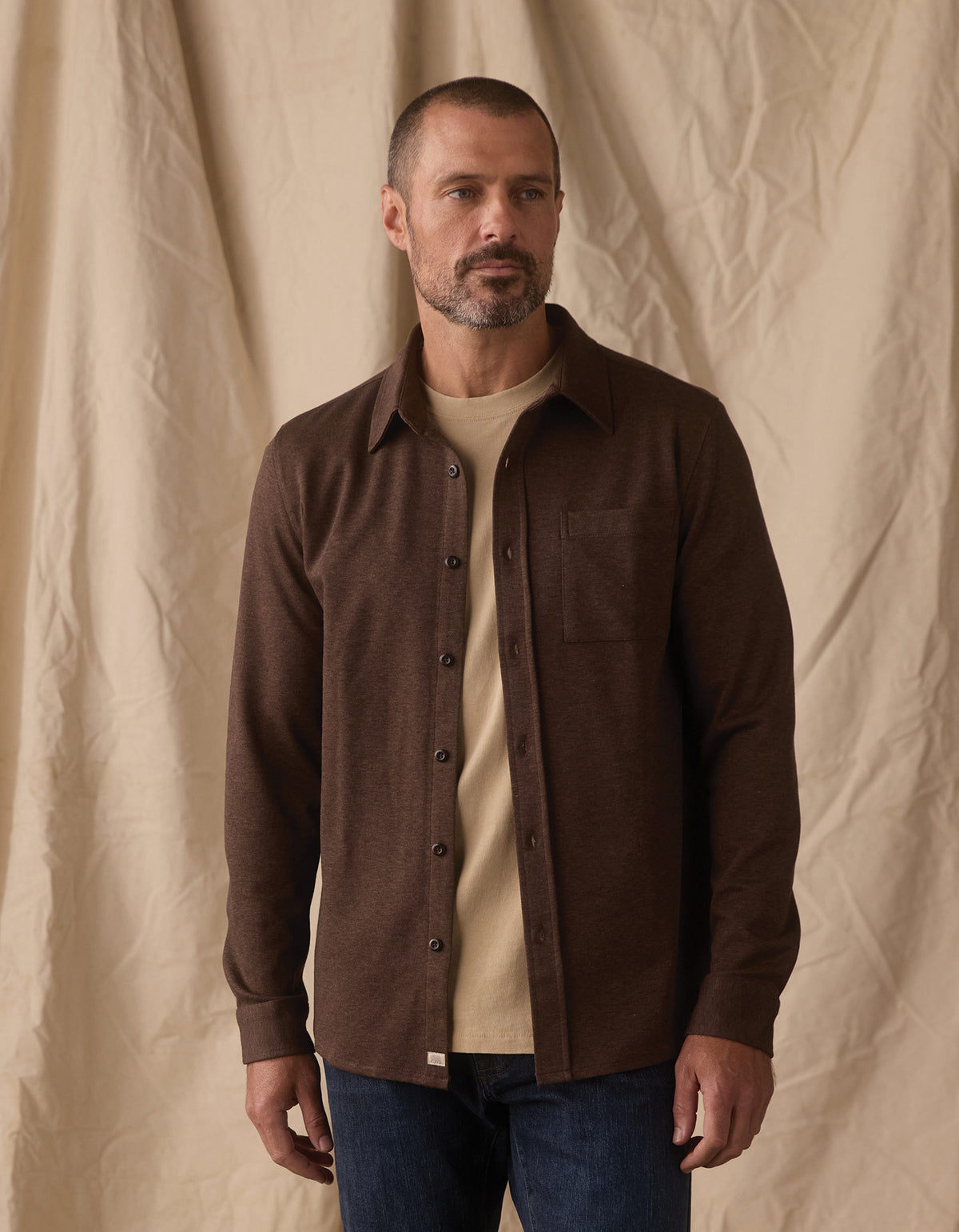 Stratus Knit Button Up in Dark Brown