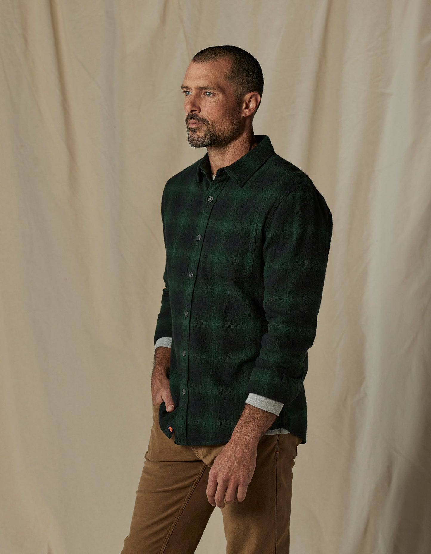 Louis Heavyweight Flannel Overshirt in Evergreen Plaid