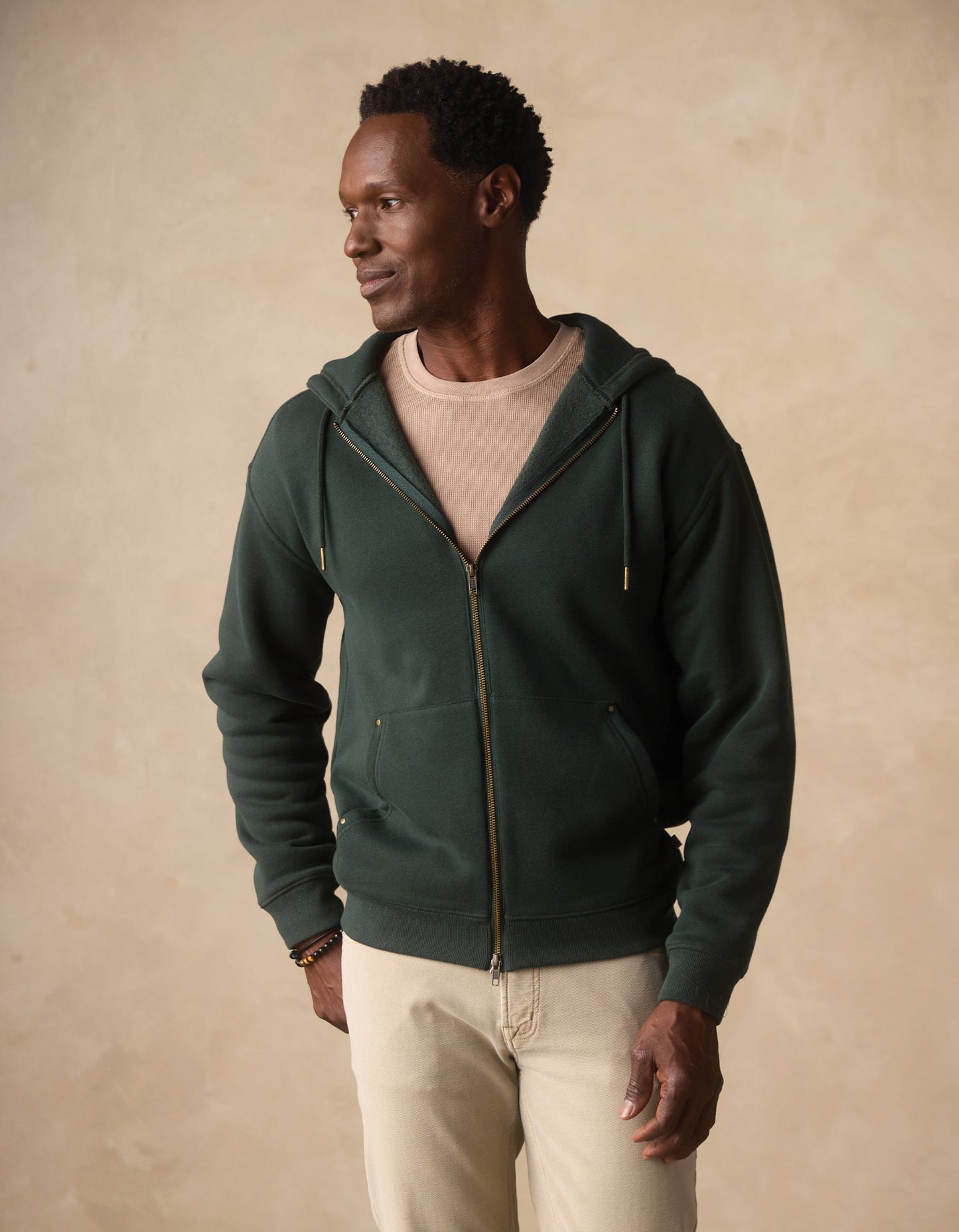 Normal Fleece Full Zip Hoodie in Varsity Green