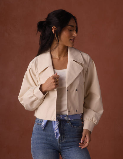 Gia Lapel Cropped Jacket in Chalk
