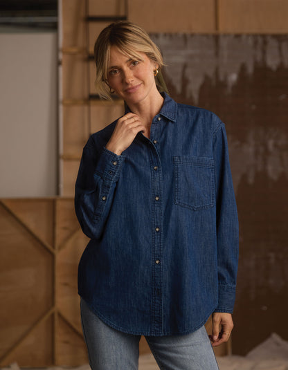 Cotton Denim Overshirt in Dark Wash