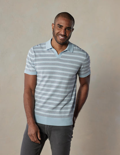 Robles Striped Polo in Clear Sky Stripe