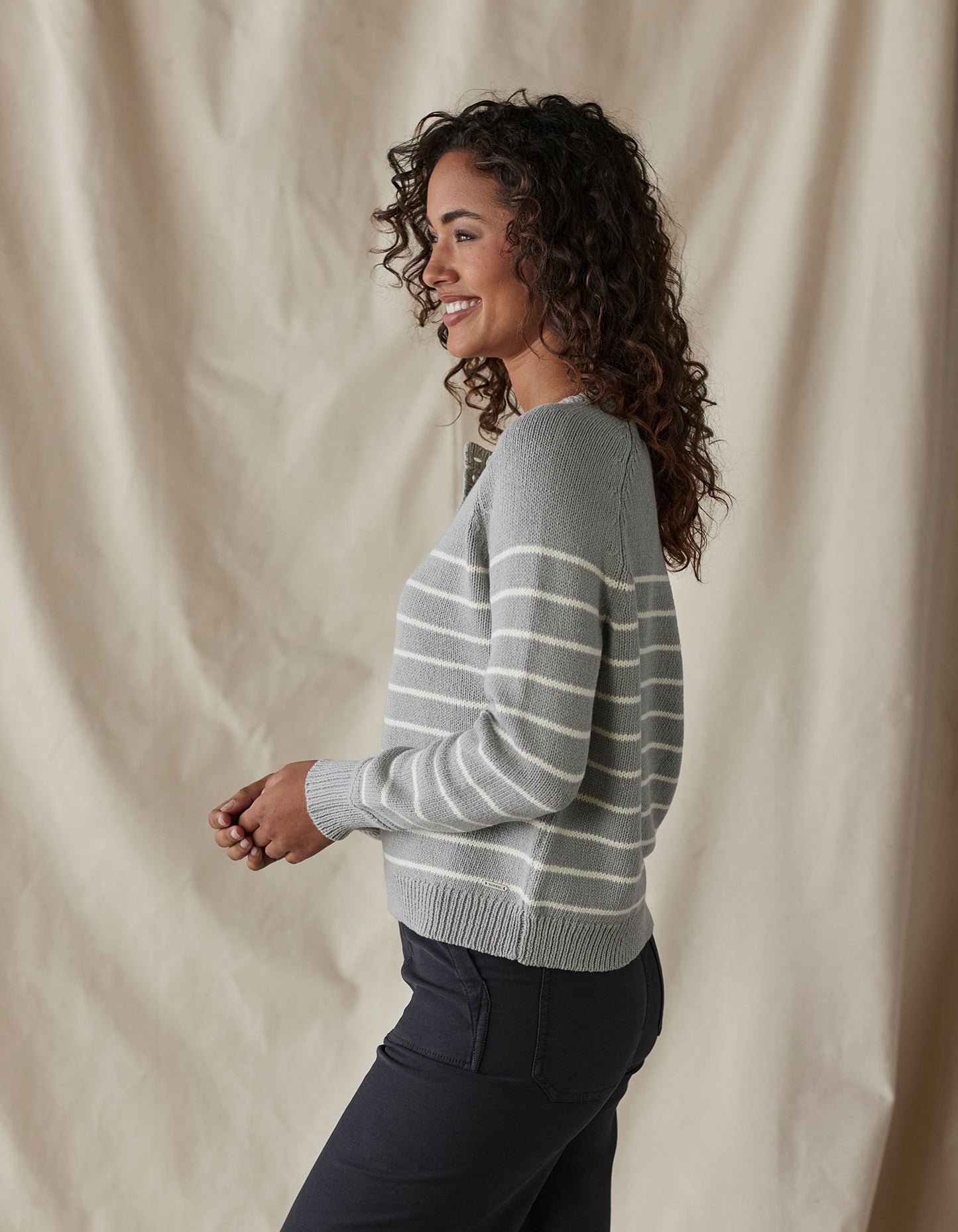 Josefine Henley Sweater in Grey Stripe