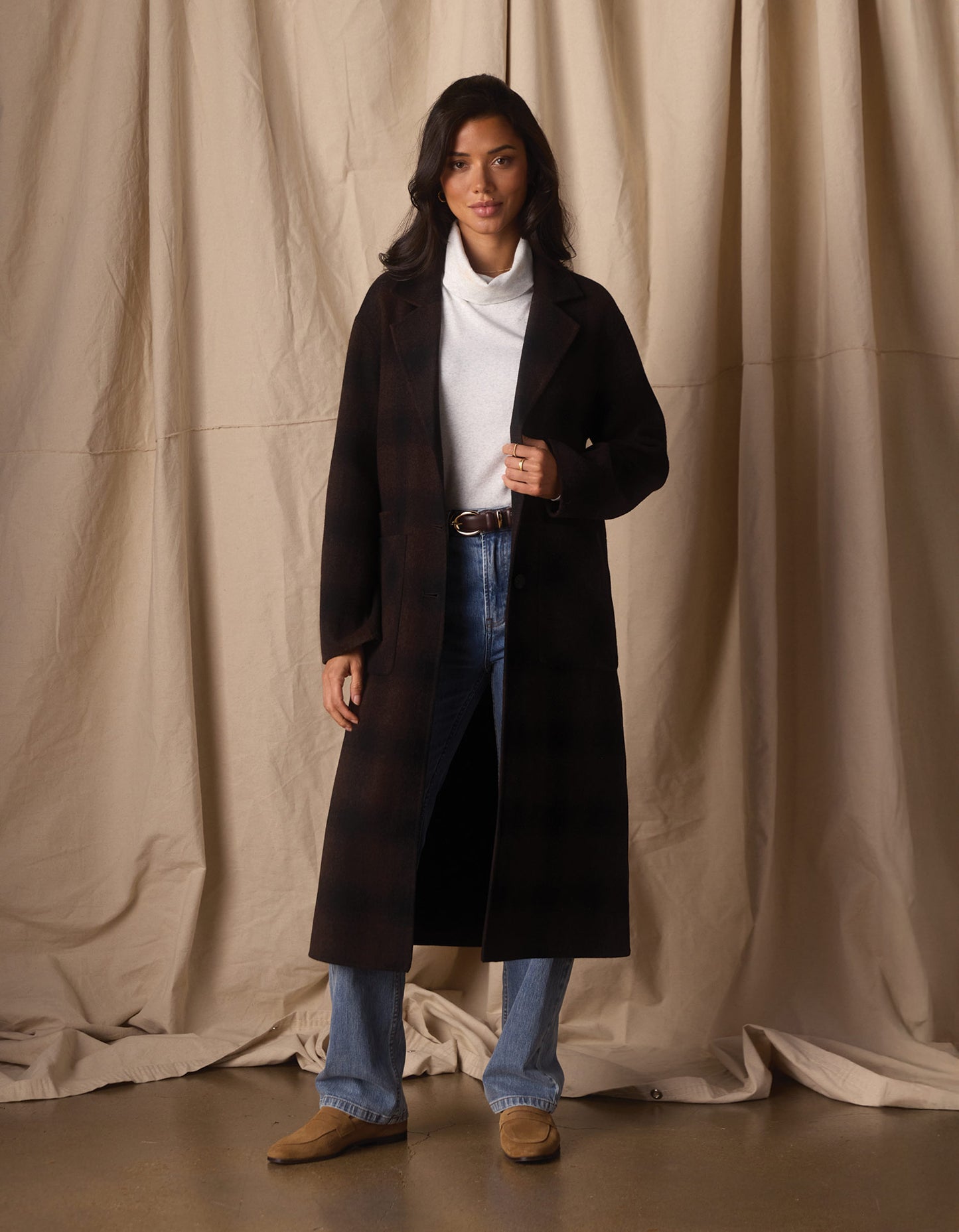 Duster Coat in Midnight Brown Plaid